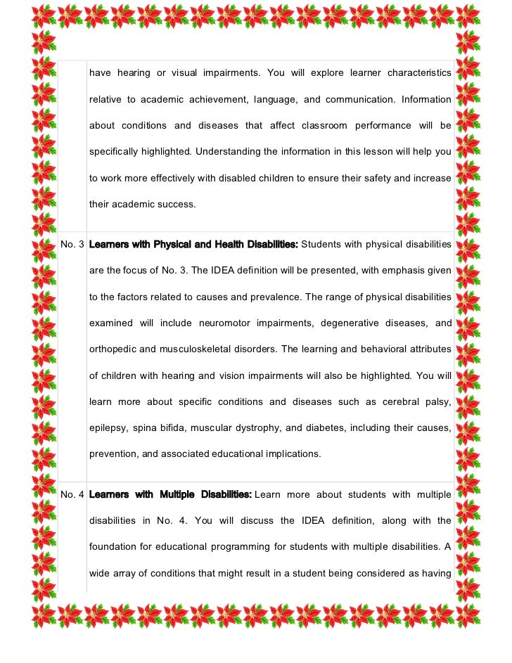 Characteristics Of Learners With Exceptional Learning Needs