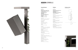 HEDERA CORBEILLE
     Hedera Bin



     Caractéristiques                             Finitions                                 Cotations (mm)
     Features                                     Finishes                                  Dimensions (mm)

     Structure :                                  Structure :
     Fixée sur potelet Hedera 1000                Acier galvanisé et thermolaqué
     Protège pluie fixe 300x300 mm                Nuancier page 62-63
     Ouverture frontale                           Contenant :
     Verrouillage par loquet                      Acier métallisé et thermolaqué                              300
     Contenant :                                  Nuancier page 62-63
     Tôle acier ép. 2 mm
     Bac intérieur en polyéthylène                Structure :
     Contenance : 30 litres                       Galvanized and hot lacquered steel
     Fixation :                                   Color chart page 62-63
     À sceller ou sur platine                     Container :
                                                  Metal coated and hot lacquered steel




                                                                                                                    1000
     Structure :                                  Color chart page 62-63
     Attached to a Hedera 1000 post
     Fixed rain shield 300x300 mm                 Struktur :
     Front opening                                Zinkstahl einbrennlackiert
     Latch closure                                Farbpalette Seite 62-63
     Container :                                  Behälter :
     Steel sheet 2 mm thick                       Stahl metallisiert und einbrennlackiert
     Polyethylene interior liner                  Farbpalette Seite 62-63




                                                                                                                    200
     Capacity : 30 litres
     Fixing :                                     Estructura :
     Anchored or to a plate                       Acero galvanizado y termolacado
                                                  Muestrario página 62-63
     Struktur :                                   Recipiente :
     Auf Pfosten Hedera 1000 befestigt            Acero metalizado y termolacado
     Fester Regenschutz 300x300 mm                Colores y acabados página 62-63
     Frontale Öffnung
     Verriegelung mit Fallklinke
     Behälter :
     Stahlblech, Stärke 2 mm
     Innenbehälter aus Polyethylen
     Inhalt : 30 Liter
     Befestigung :
     Zur Verankerung oder auf Platine

     Estructura :
     Sujeción a balizas Hedera 1000
     Protector contra la lluvia fijo 300x300 mm
     Abertura delantera
     Bloqueo con pestillo
     Recipiente :
     Chapa acero grosor 2 mm
     Base interior en polipropileno
     Capacidad : 30 litros
     Sujeción :
     Para empotrar o sobre placa




14                                                                                                                         15
                                                                                                                           01
 