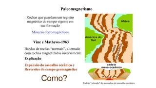 Paleomagnetismo
Rochas que guardam um registro
magnético do campo vigente em
sua formação
Minerais ferromagnéticos

Vine e...