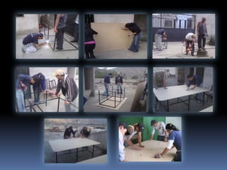 MobiliariosEl material utilizado para la construcción del mobiliario fue donado por parte de TecniMetal Pichincha con el que fue construida la mesa para el laboratorio. Las medidas son de 153 cm de largo, 123 cm de ancho, está compuesto de madera y ánguloLa comunidad decidido aportar con dos bancas de madera, para proveer de mayor comodidad al momento de la utilización del laboratorio.