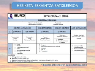 Batxiler artistikoaren gaien deskribapena
HEZIKETA ESKAINTZA BATXILERGOA
 