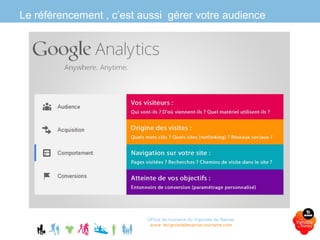 Le référencement , c’est aussi gérer votre audience
Office de tourisme du Vignoble de Nantes
www.levignobledenantes-tourisme.com
 