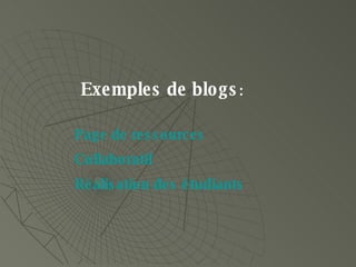 Exemples de blogs : Page  de  ressources Collaboratif   Réalisation  des  étudiants 