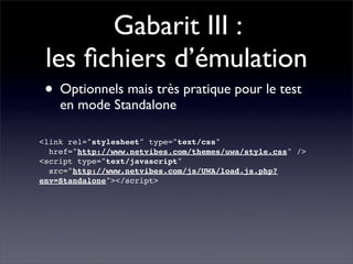 Gabarit III :
 les ﬁchiers d’émulation
 • Optionnels mais très pratique pour le test
    en mode Standalone

<link rel=quo...