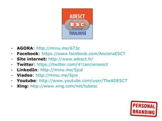 L’ADESCT en ligne !

          -   AGORA
          -   Facebook
          -   Site internet
          -   Twitter
          -   LinkedIn
          -   Viadeo
          -   Youtube
          -   Xing
 