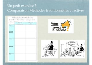 Un petit exercice ?
Comparaison Méthodes traditionnelles et actives
 