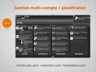 Gestion multi-compte / planification




>hootsuite.com >seesmic.com >tweetdeck.com
 
