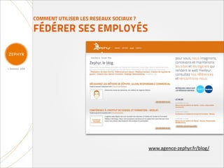 COMMENT UTILISER LES RESEAUX SOCIAUX ?

FÉDÉRER SES EMPLOYÉS




                                         www.agence-­‐zephyr.fr/blog/
 