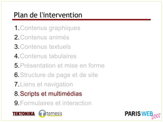 Plan de l'intervention <ul><li>Contenus graphiques </li></ul><ul><li>Contenus animés </li></ul><ul><li>Contenus textuels <...