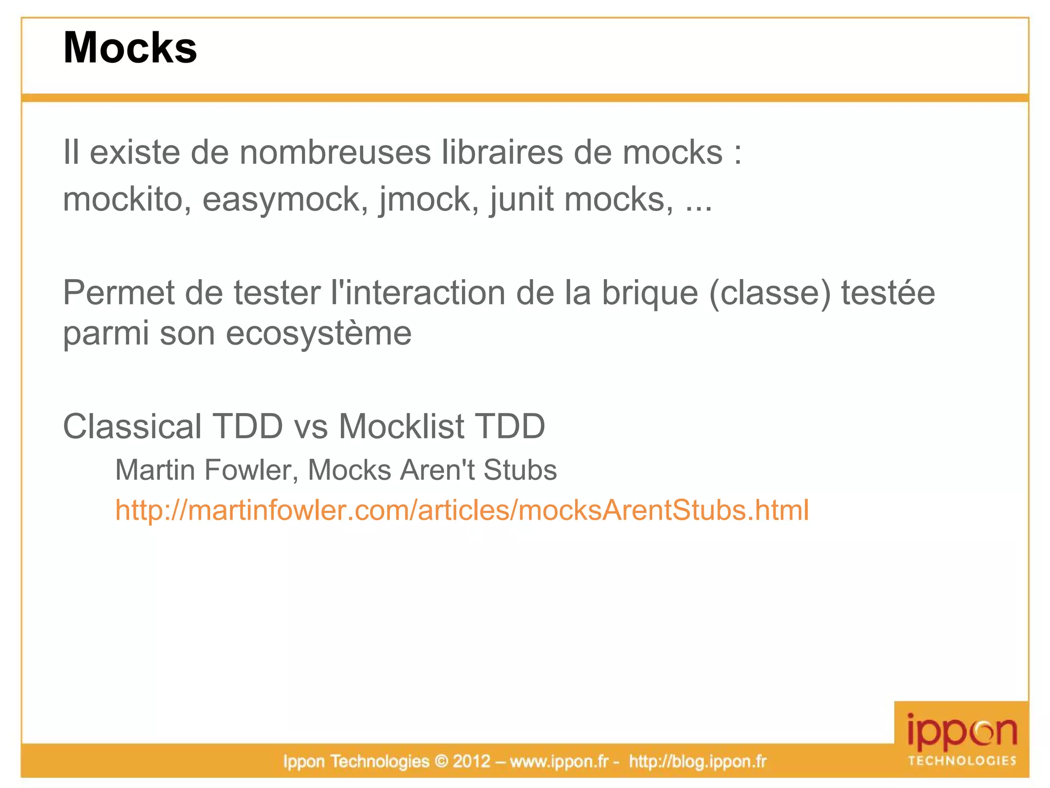 Atelier TDD (Test Driven Development)
