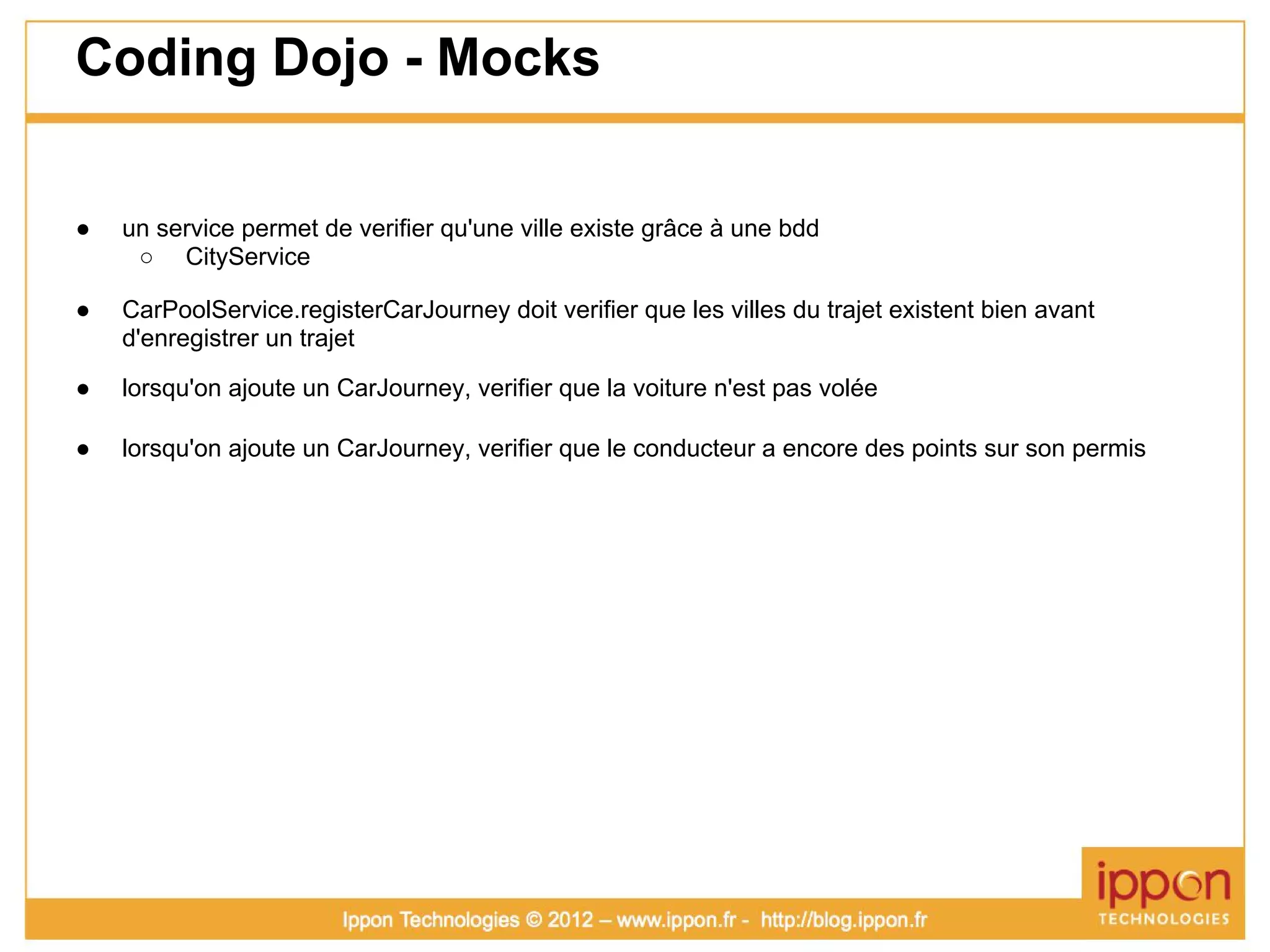 Atelier TDD (Test Driven Development)