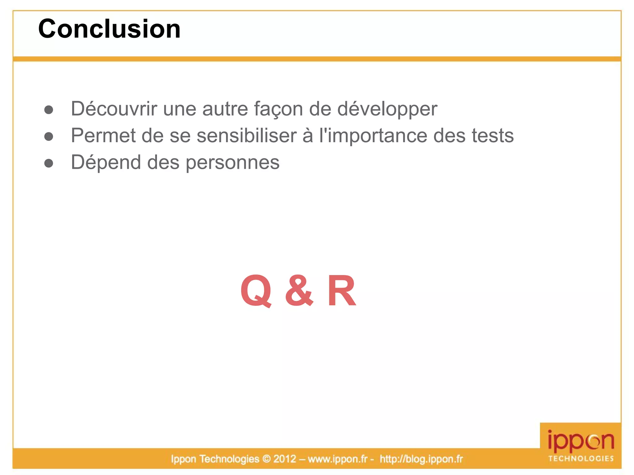 Atelier TDD (Test Driven Development)