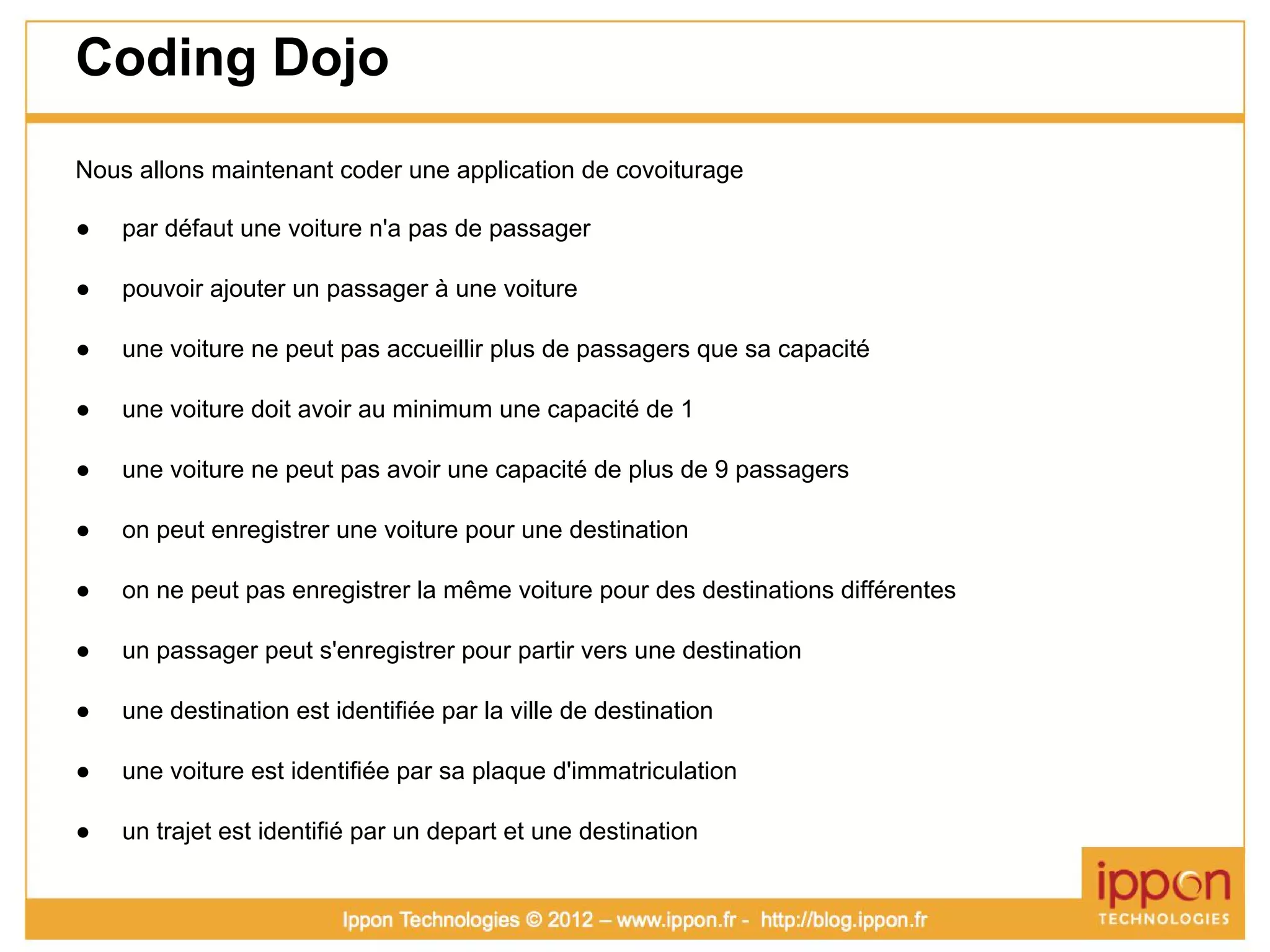 Atelier TDD (Test Driven Development)
