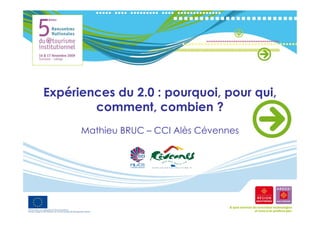 Expériences du 2.0 : pourquoi, pour qui,
        comment, combien ?
      Mathieu BRUC – CCI Alès Cévennes
 