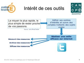 M.A.N.E. Mission Académique pour le Numérique Éducatif 6
Intérêt de ces outils
 