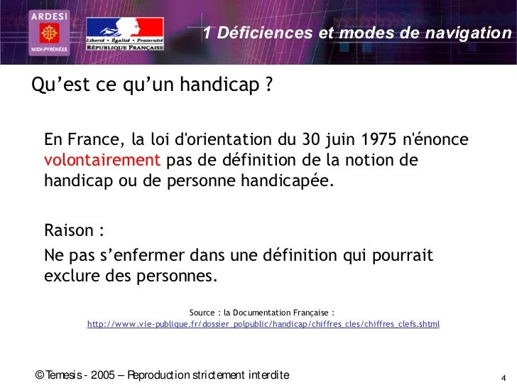 Définition handicap loi 2005 légifrance