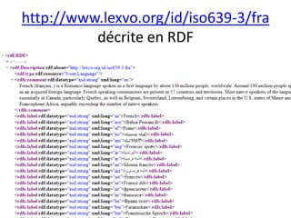 http://www.lexvo.org/id/iso639-3/fra
décrite en RDF
 