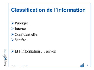 © Tous droits réservés – Analyweb Inc. 2008
Classification de l’information
Publique
Interne
Confidentielle
Secrète
E...