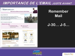 IMPORTANCE DE L’EMAIL JUSTE AVANT
Remember
Mail
J-30… J-5…
 