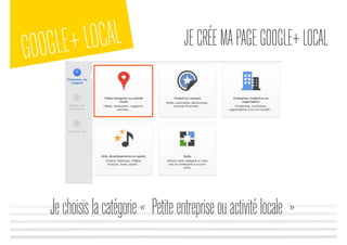 GOOGLE+LOCAL JECRÉEMAPAGEGOOGLE+LOCAL
Jechoisislacatégorie« Petiteentrepriseouactivitélocale »
 