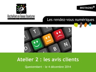 Atelier 2 : les avis clients
Questembert - le 4 décembre 2014
Les rendez-vous numériques
 