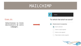 Étape 14: 
Sélectionnez la liste 
destinataire de votre 
campagne. 
MAILCHIMP 
 