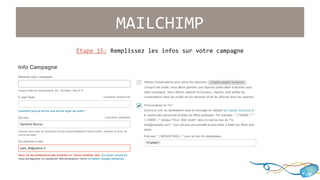MAILCHIMP 
Étape 15: Remplissez les infos sur votre campagne 
 