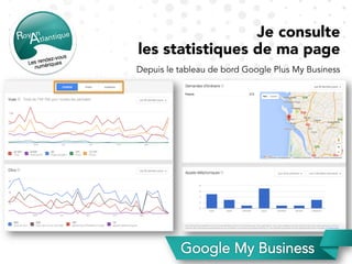 Je consulte
les statistiques de ma page
Depuis le tableau de bord Google Plus My Business
 