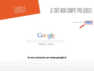 JE CRÉE MON COMPTE PRO GOOGLE 
Je me connecte sur www.google.fr 
GOOGLE 
 