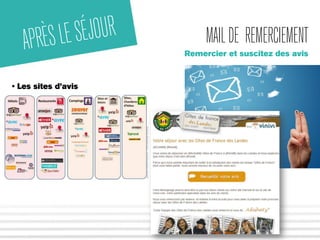 MAIL DE REMERCIEMENT 
Remercier et suscitez des avis 
APRÈS LE SÉJOUR 
• Les sites d’avis 
 