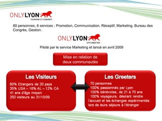 80 personnes, 6 services : Promotion, Communication, Réceptif, Marketing, Bureau des Congrès, Gestion. Piloté par le service Marketing et lancé en avril 2009 Mise en relation de deux communautés 