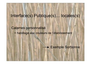 Interface(s) Publique(s)… locales(s)
Calames personnalisé
= habillage aux couleurs de l’établissement
Exemple Sorbonne
 