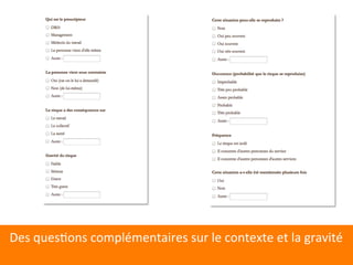 Des 
quesEons 
complémentaires 
sur 
le 
contexte 
et 
la 
gravité 
 