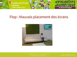 Flop : Mauvais placement des écrans

1ères Rencontres du numérique en Haute
Bretagne - 19 Novembre 2013

www.mobizel.com

 