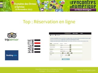 Top : Réservation en ligne

1ères Rencontres du numérique en Haute
Bretagne - 19 Novembre 2013

www.mobizel.com

 