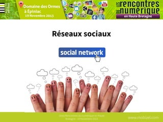 Réseaux sociaux

1ères Rencontres du numérique en Haute
Bretagne - 19 Novembre 2013

www.mobizel.com

 