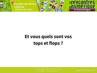 Et vous quels sont vos
tops et flops ?

1ères Rencontres du numérique en Haute
Bretagne - 19 Novembre 2013

www.mobizel.com

 