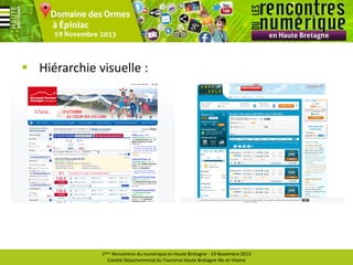 Hiérarchie visuelle :

1ères Rencontres du numérique en Haute Bretagne - 19 Novembre 2013
Comité Départemental du Tourisme Haute Bretagne Ille-et-Vilaine

 