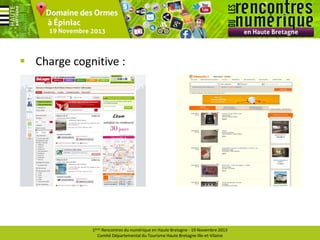  Charge cognitive :

1ères Rencontres du numérique en Haute Bretagne - 19 Novembre 2013
Comité Départemental du Tourisme Haute Bretagne Ille-et-Vilaine

 