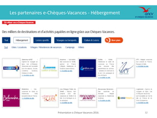 Présentation e.Chèque-Vacances 2016. 3232
Les partenaires e-Chèques-Vacances - Hébergement
 