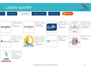 Loisirs sportifs
Présentation e.Chèque-Vacances 2016. 36
 