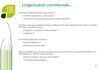 L’organisation commerciale…Comment organisez-vous votre journée ? 