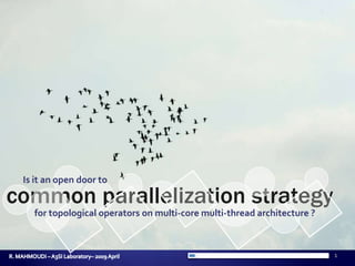 1 Is it an open door to common parallelization strategy  for topological operators on multi-core multi-thread architecture ? R. MAHMOUDI – A3SI Laboratory– 2009 April 