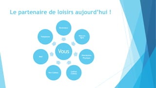 Le partenaire de loisirs aujourd’hui !
Vous
Revendeur
Résa en
ligne
Distribution
Physique
Coffret
Cadeau
Bon Cadeau
Mail
Téléphone
 