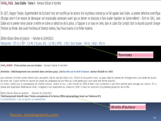 formats
droits d’auteur
49
Source : ebooksgratuits.com/
 