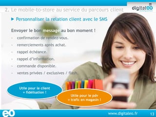 www.digitaleo.fr
2. Le mobile-to-store au service du parcours client
 Personnaliser la relation client avec le SMS
Envoye...