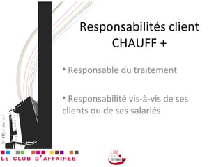 Responsabilités client CHAUFF + Responsable du traitement Responsabilité vis-à-vis de ses clients ou de ses salariés 