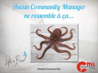 Aucun Community Manager
ne ressemble à ça...

#AtelierConcoursCML

 