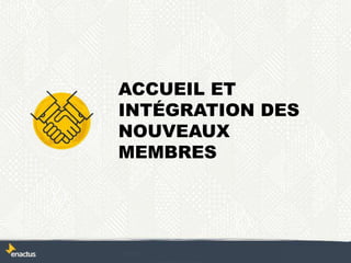 ACCUEIL ET
INTÉGRATION DES
NOUVEAUX
MEMBRES
 