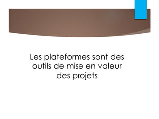 Les plateformes sont des
outils de mise en valeur
des projets
 